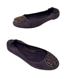 Tory Burch Ballet Flats Women 7 Purple Suede Reva‎ Logo Medallion Slip On Shoes